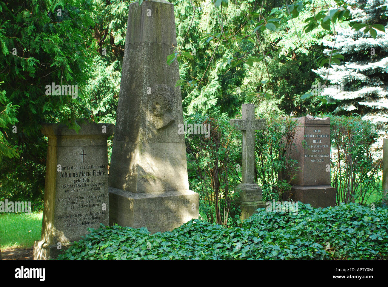Graves of Georg Wilhelm Friedrich Hegel und Johann Gottlieb Fichte with wives Dorotheendtaedtischer Friedhof Berlin Mitte German Stock Photo