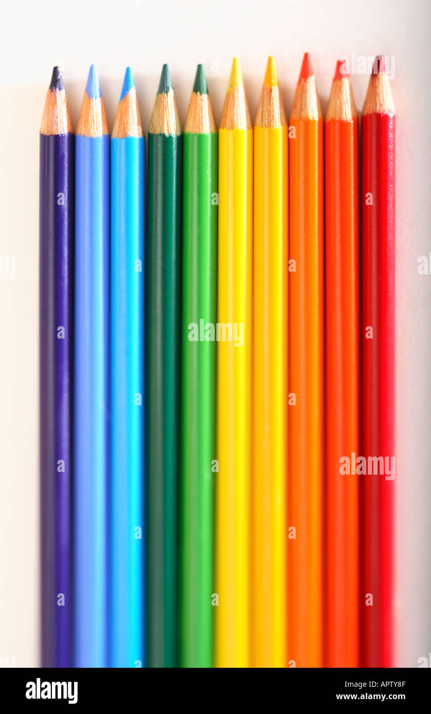 Rainbow colored pencils Stock Photo