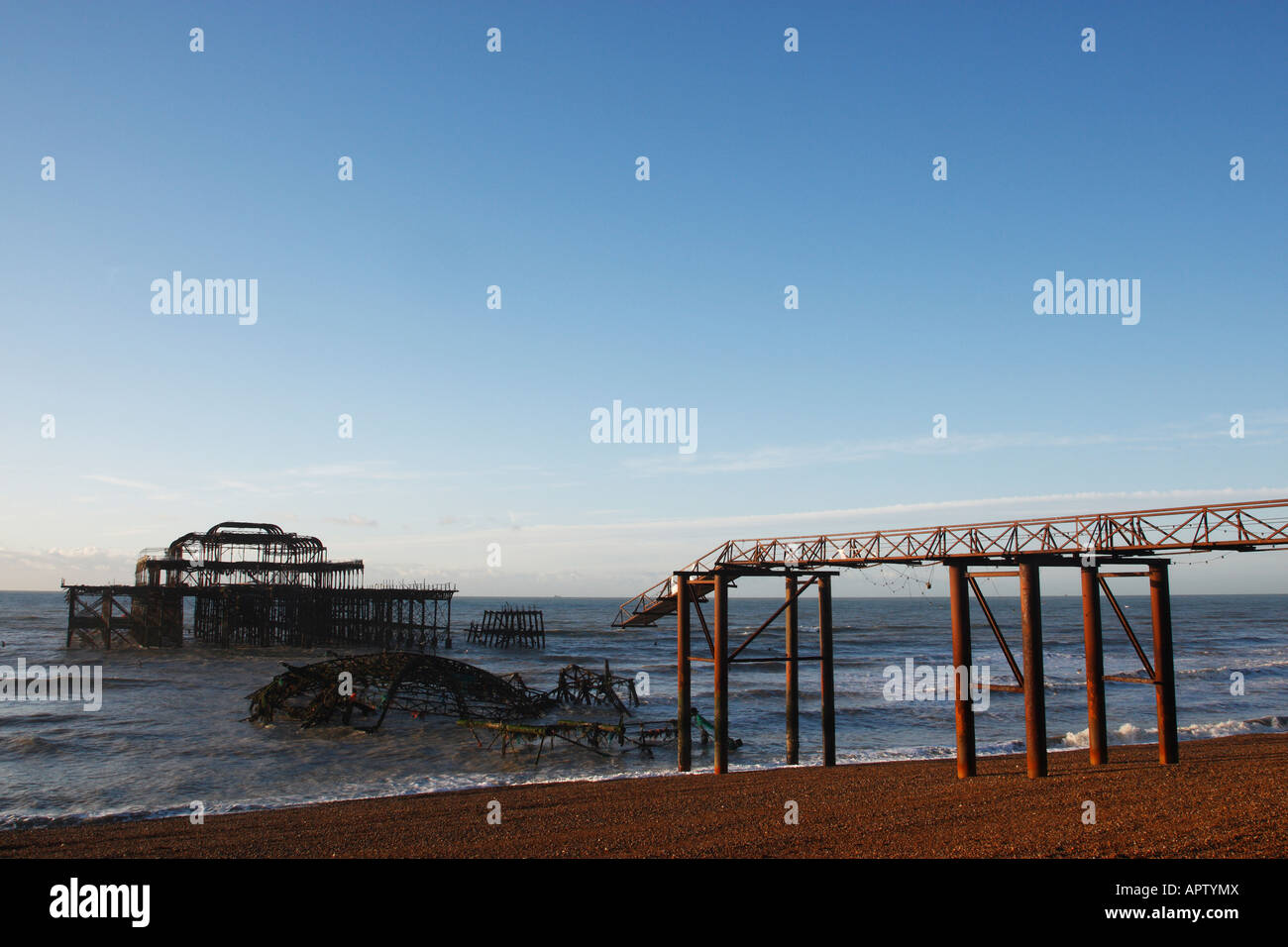 remains of the west pier brighton built in 1866 and burnt down in 2003 taken in the early morning sussex england uk Stock Photo