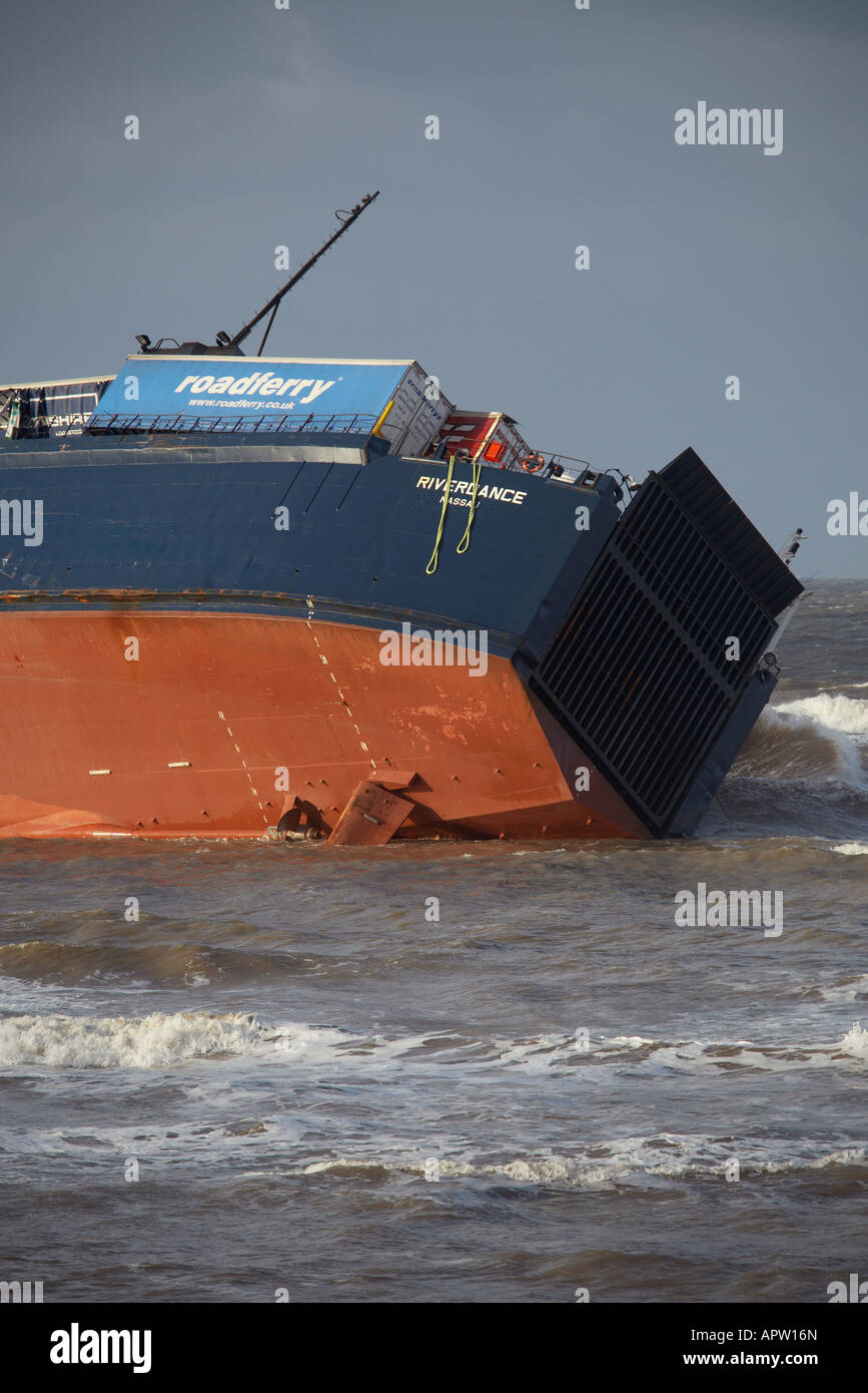 lorries and trucks on the beached Riverdance ferry that ran aground ...