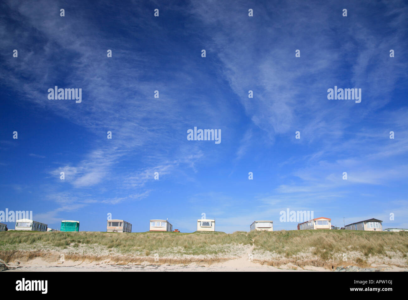 mobile homes at the Atlantic beach in Ballyconneely, Connemara, Ireland