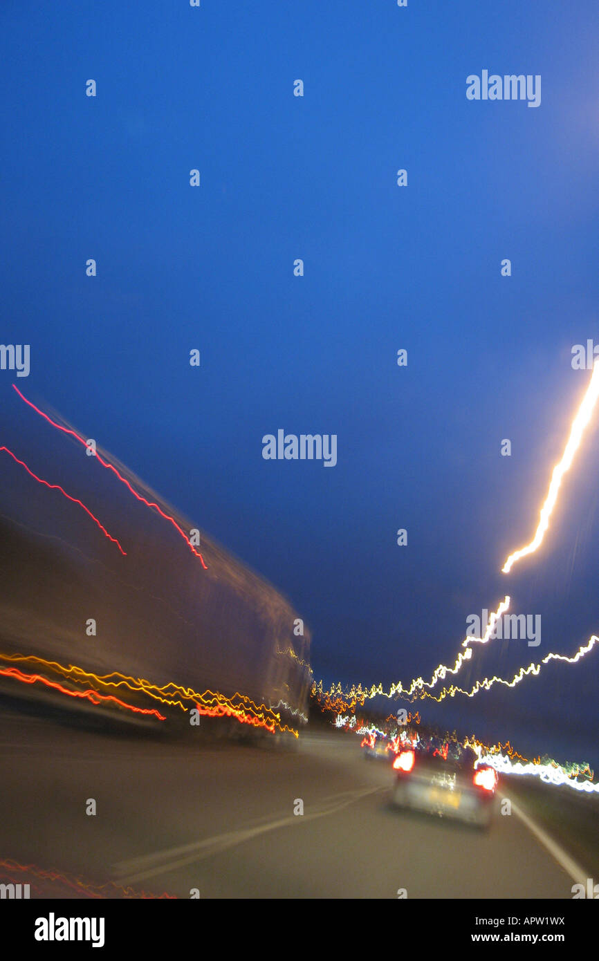 Drivers view at night indicating blurred vision and tiredness and risk