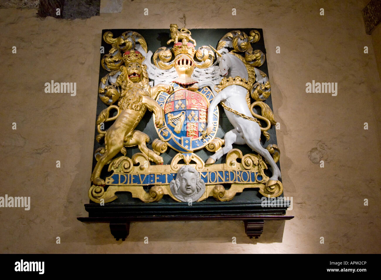 The Royal Coat of Arms of the United Kingdom Located at the Tower of London in London UK Stock Photo