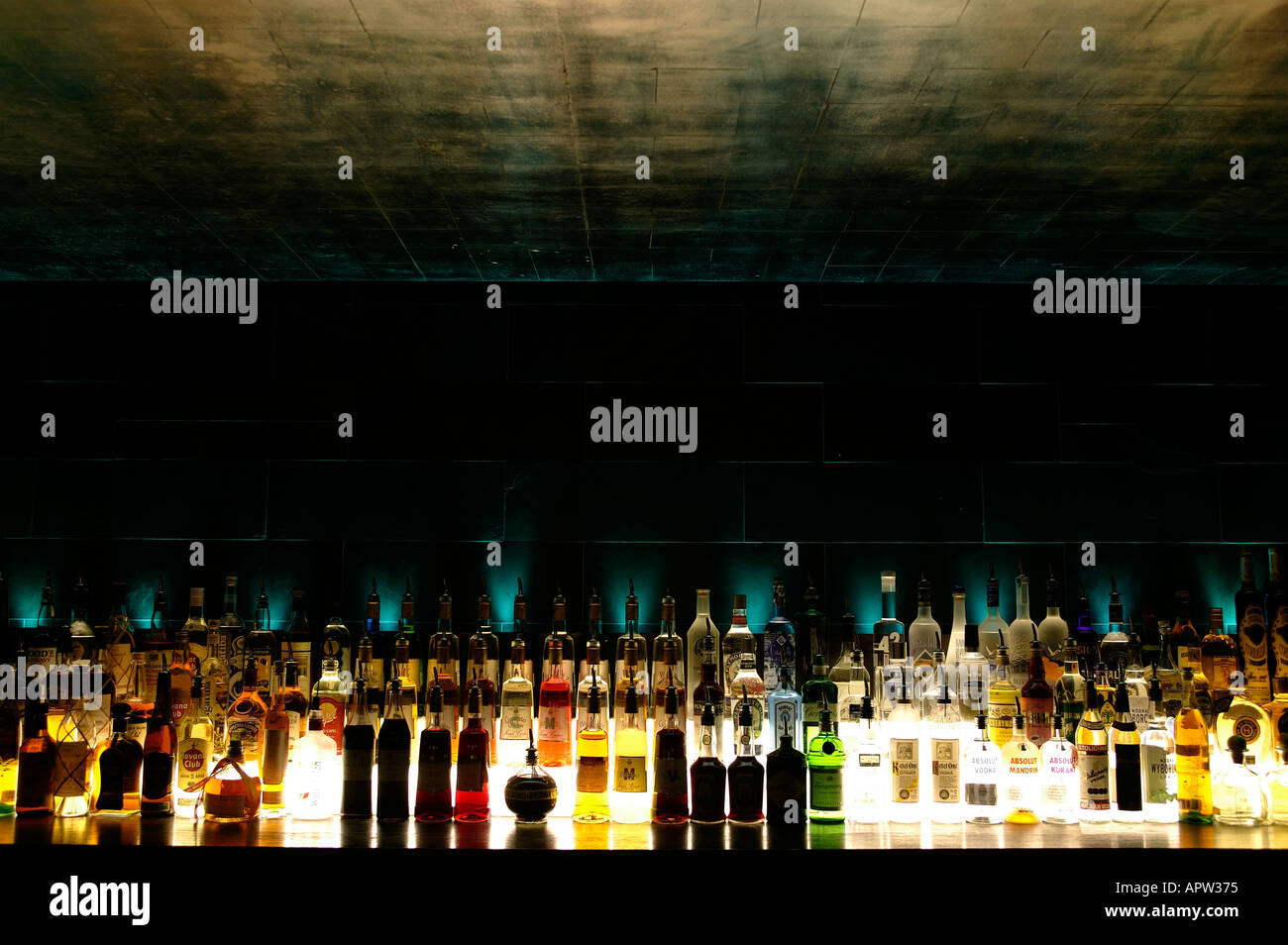 Bottles on a bar Stock Photo Alamy