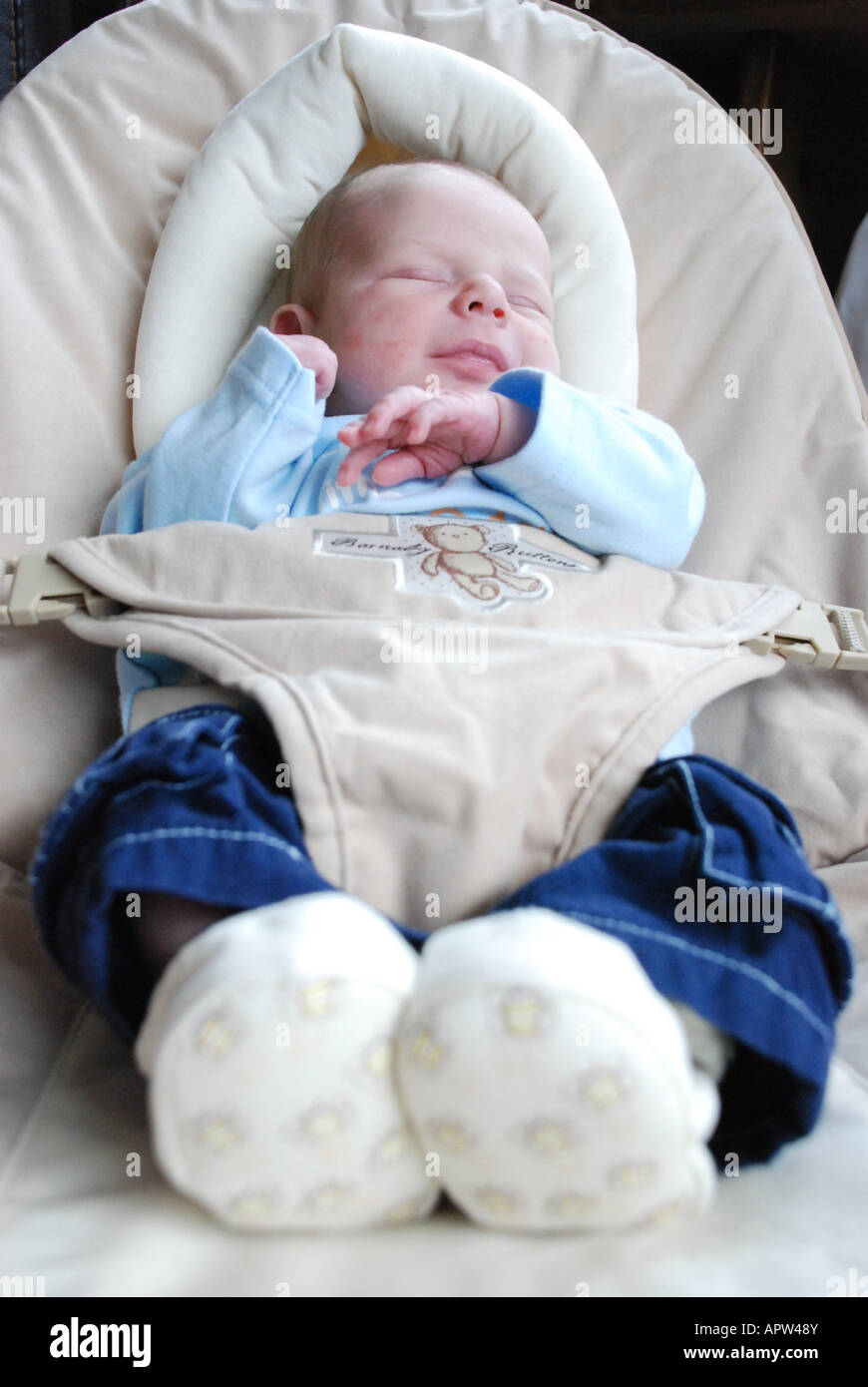newborn in baby bouncer