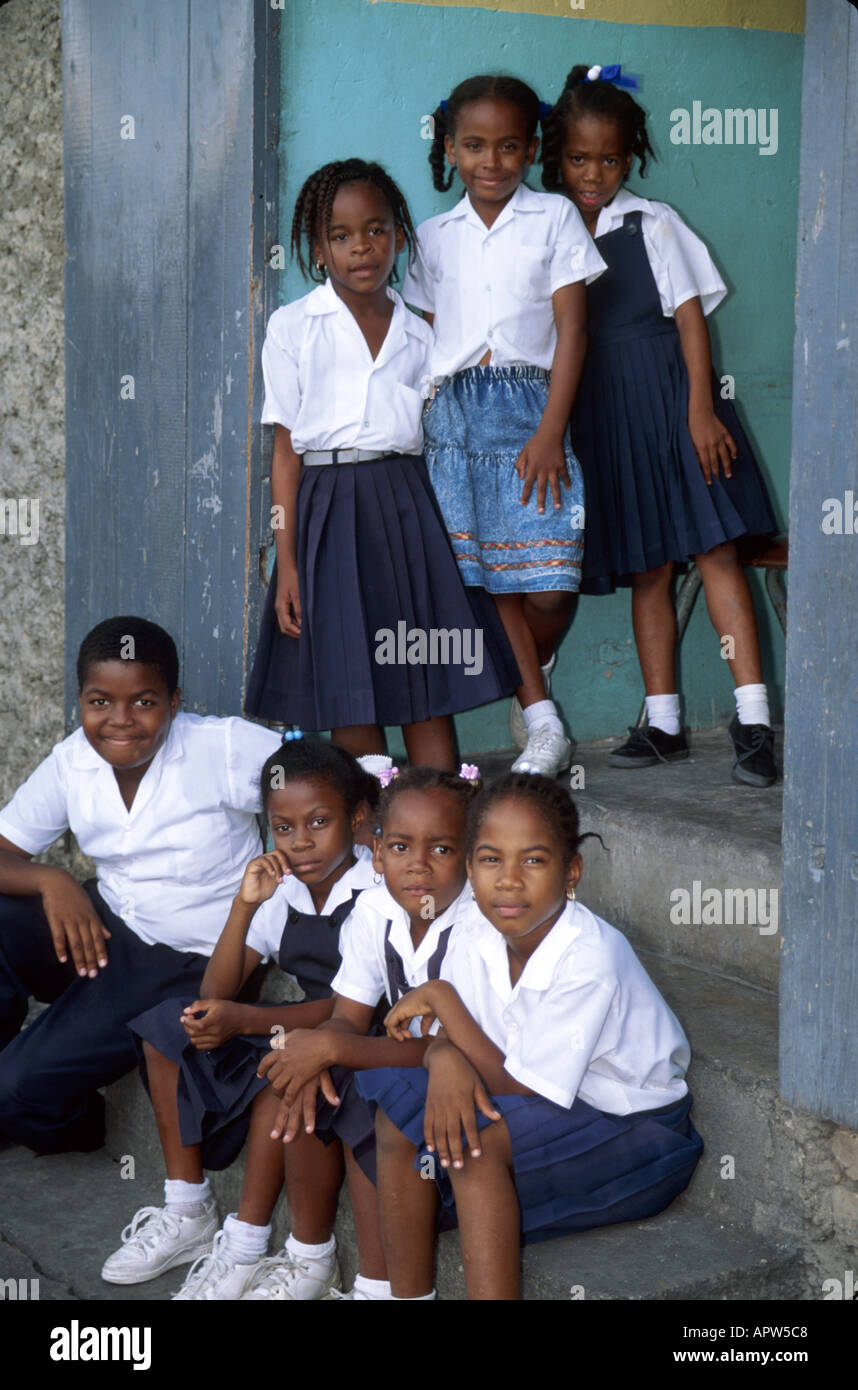 Grenada,Grenadines,West Indies,Caribbean island,Tropics,former British colony,St. George’s,St. Mary’s Catholic School student students,uniforms,Grenad Stock Photo