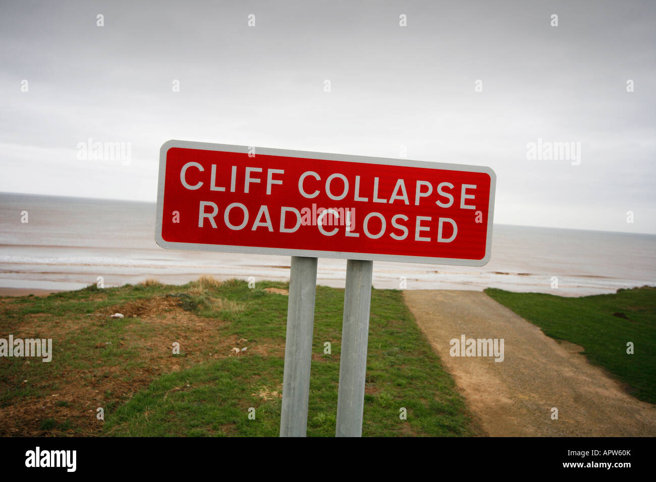 Sign Warning of Cliff Road Closure due to Cliff Collapse at Atwick