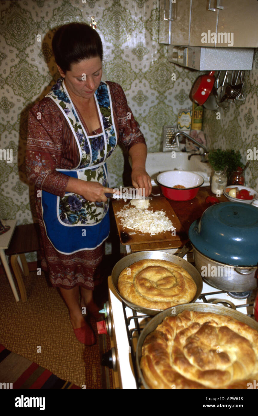 Moldova,Eastern Europe,European,East,former Soviet Union state,USSR,Kishinev Chișinău,woman female women,cooking,kitchen,cooking,food preparation,home Stock Photo