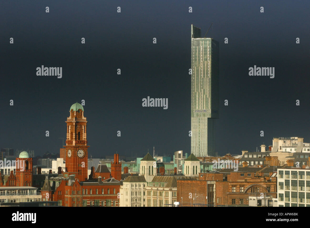 Hilton Tower also known as Beetham Tower against dark stormy sky Manchester UK Stock Photo