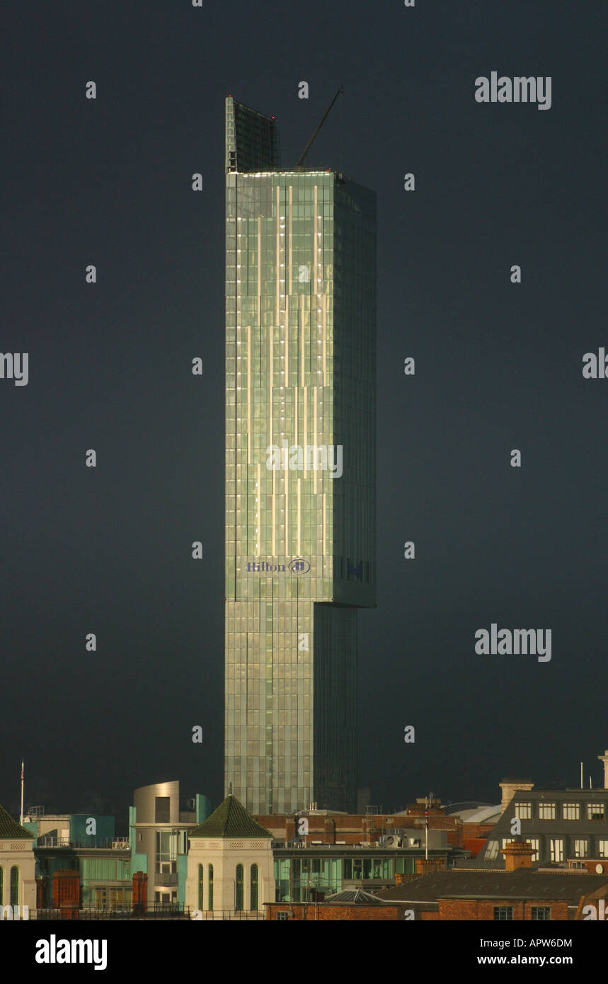 Hilton Tower also known as Beetham Tower against dark stormy sky Manchester UK Stock Photo
