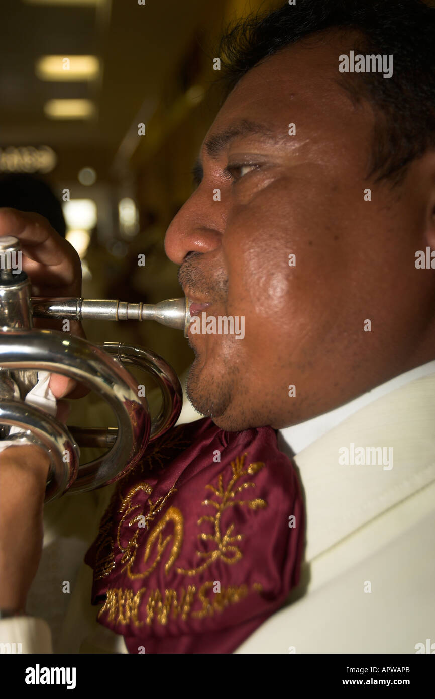 Mariachi plays trumpet Cancun Mexico Stock Photo