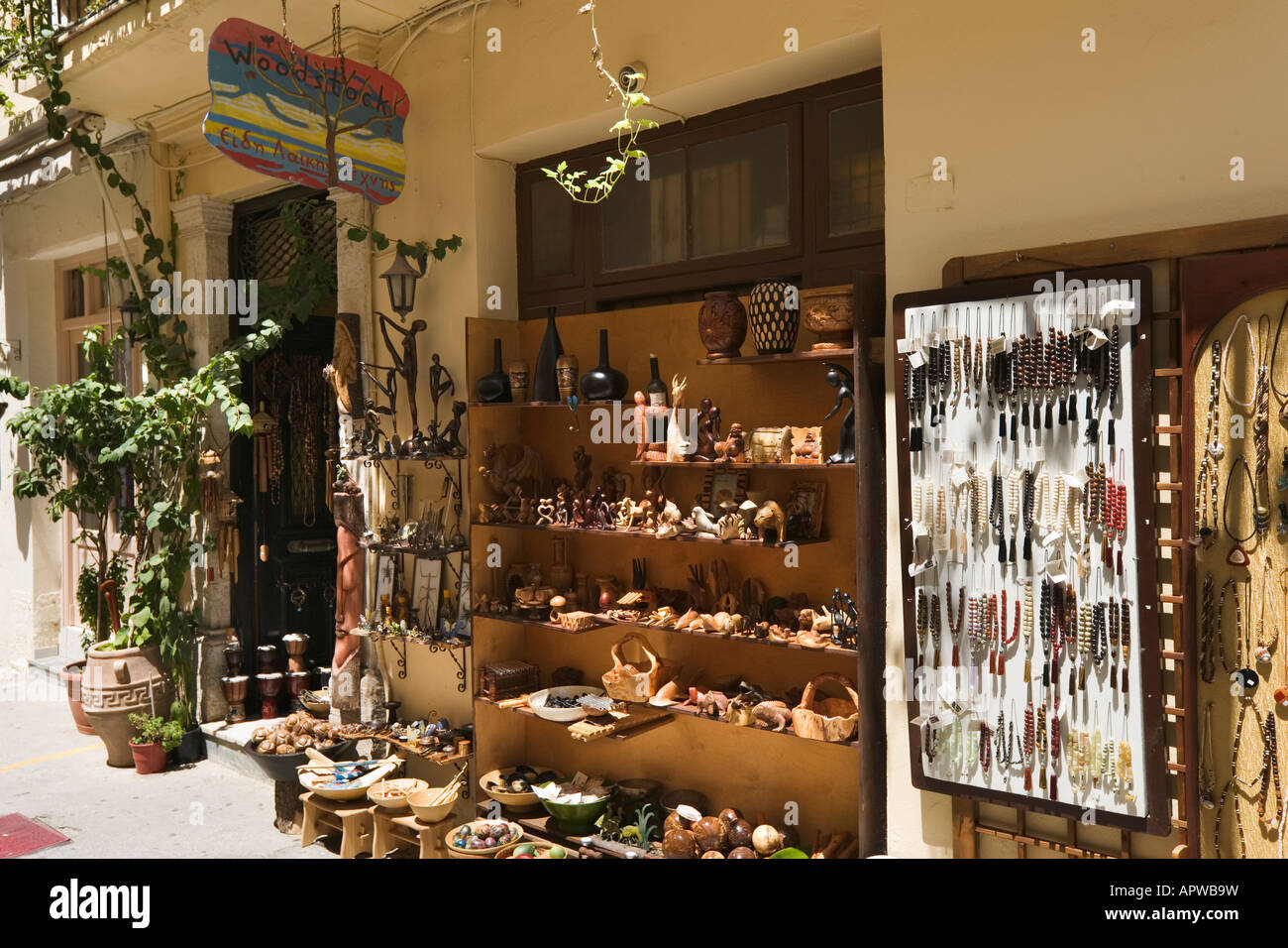 Woodwork and Craft Shop in the old town, Rethimnon, North Coast, Crete, Greece Stock Photo