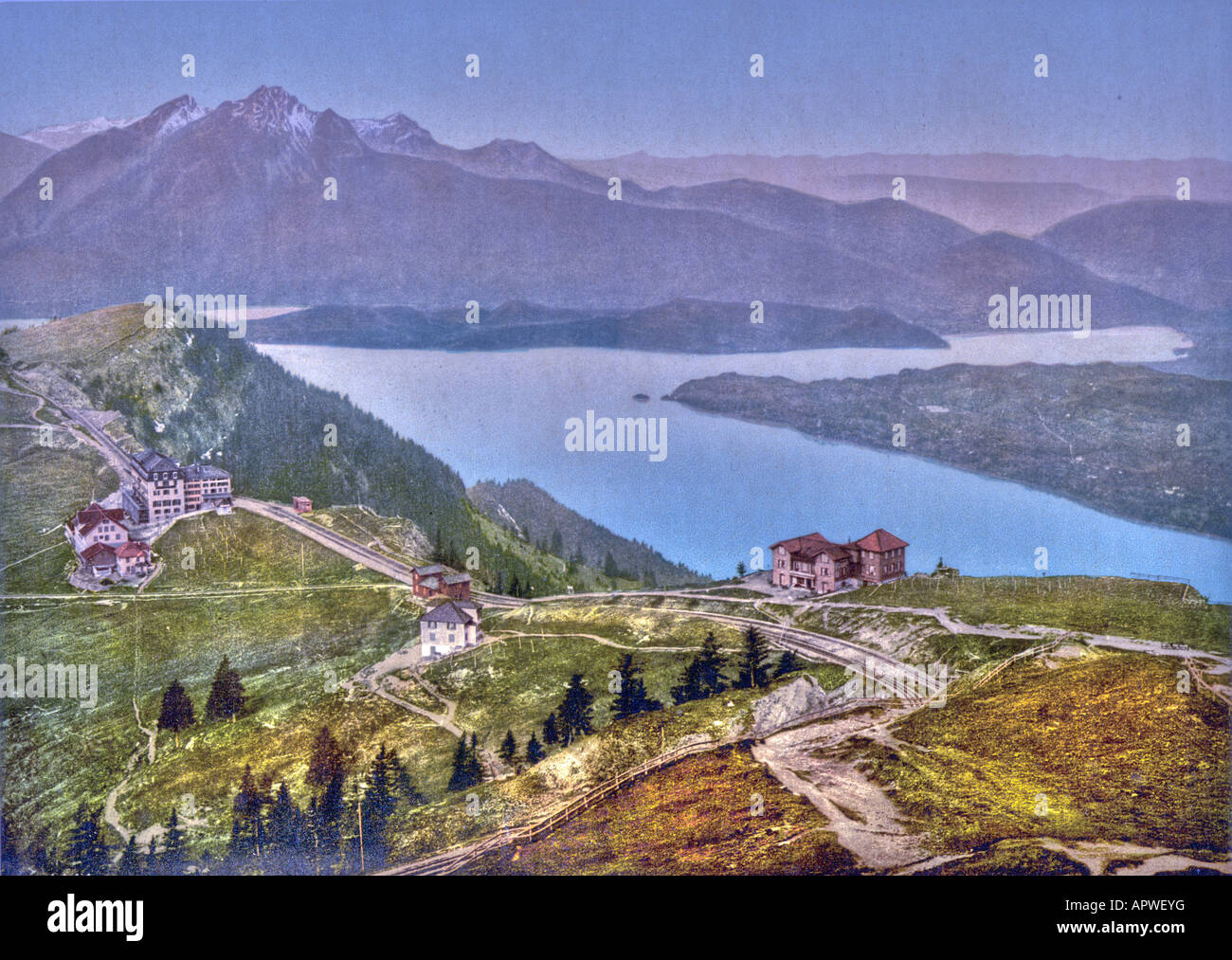 Staffel and Mount Pilatus, Rigi, Switzerland Stock Photo