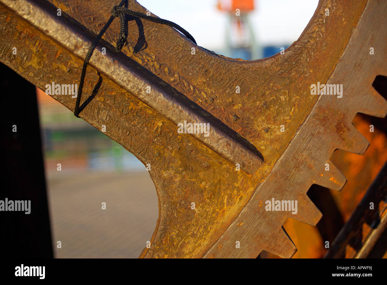 detail of a rusty engagement of an old crane Stock Photo