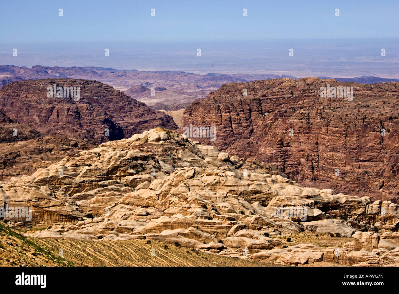 Jordan River Valley the Dead Sea plains and the surrounding hills and  mountains of Petra AH0008 Stock Photo - Alamy