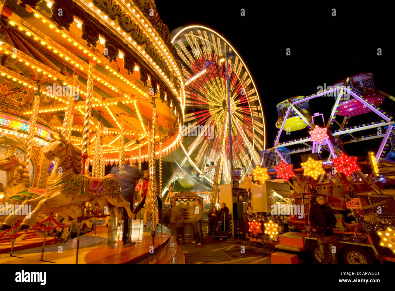 Lincoln Christmas Market with fun fair Stock Photo Alamy