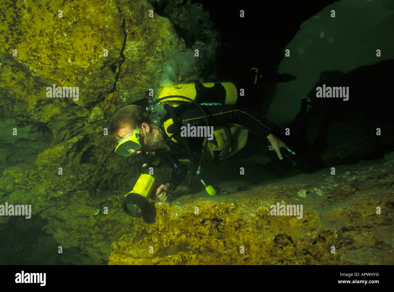 cave diving Little River spring on Suwannee River Florida scuba sport diving  FL, fla, recreation adventure individual challenge Stock Photo