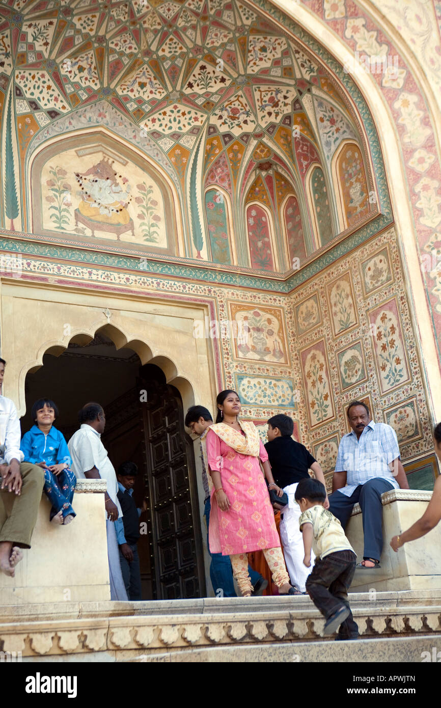 Visitors to Amber Fort in Jaipur Stock Photo