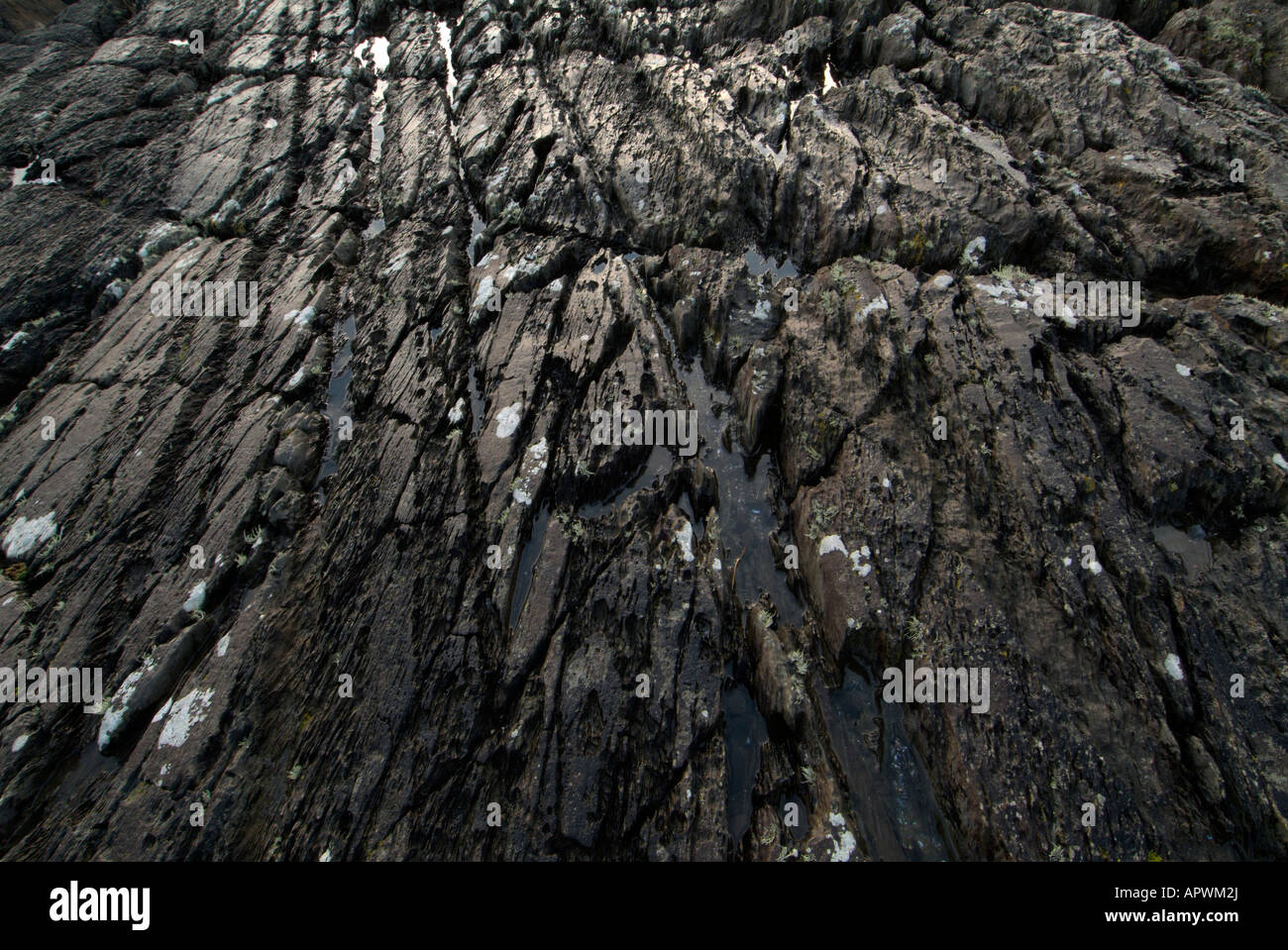 abstract closeup of rock cracks striations and crevices caused by coastal erosion west cork ireland Stock Photo