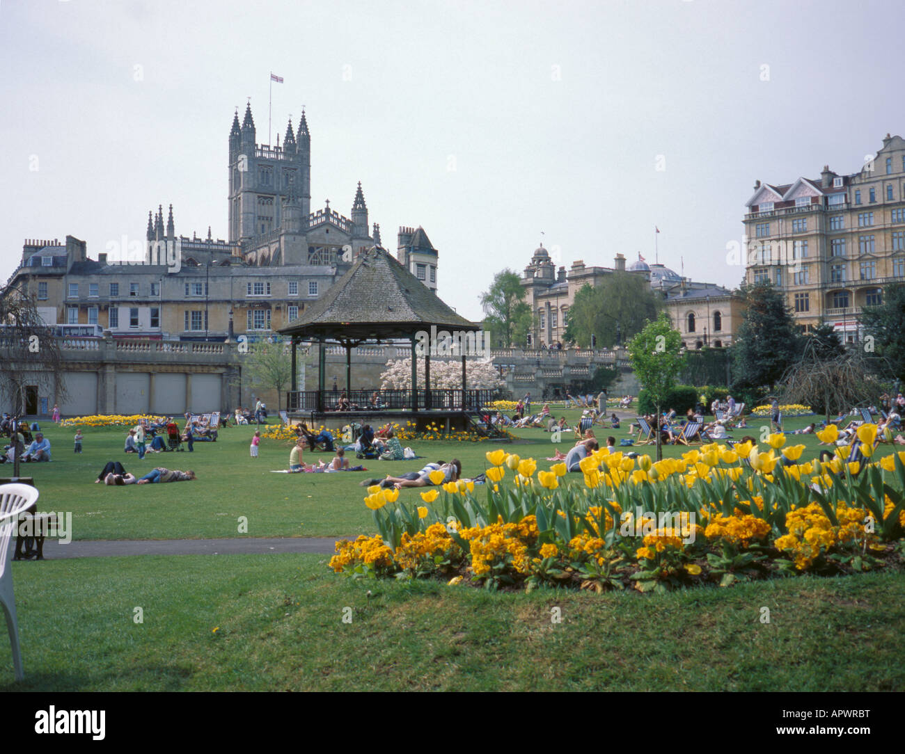 Bath Abbey seen from the east over Parade Gardens, Bath, Somerset ...