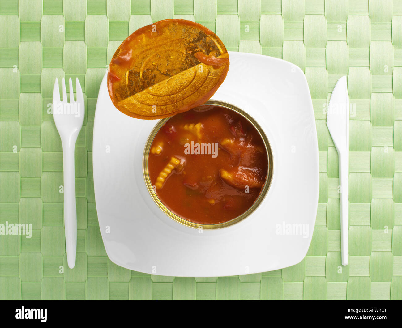 Open tin can of ravioli Stock Photo