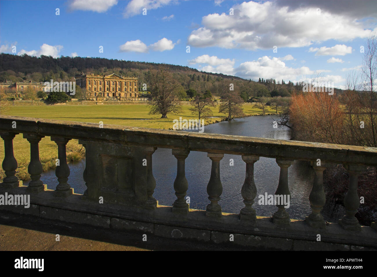 Chatsworth House and River Derwent, Chatsworth Estate, Derwent Valley, Peak District National