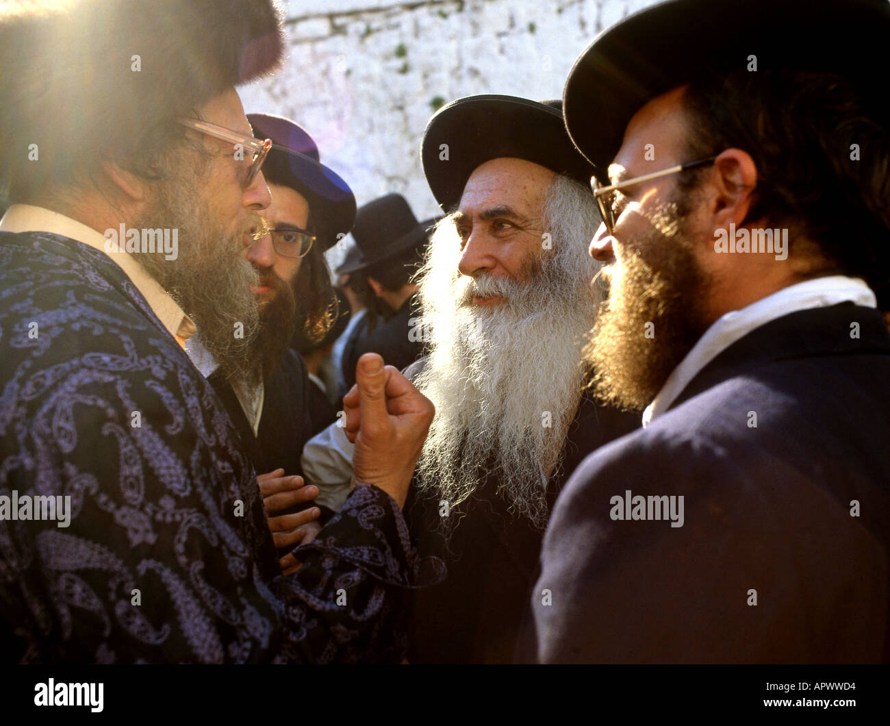 Hassidic discussion during Lag Ba'Omer festival in Meron Stock Photo