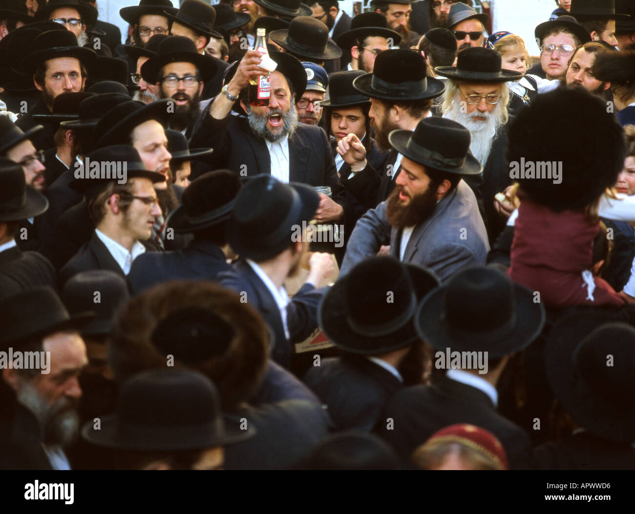 Hassidic Jews dancing in Meron during Lag Ba'Omer festivities Stock Photo