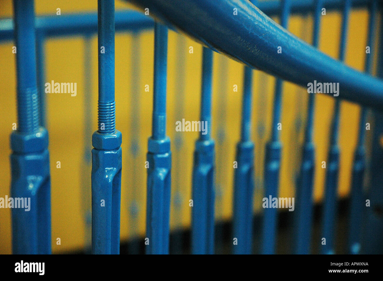 Blue banister on stairway Stock Photo Alamy