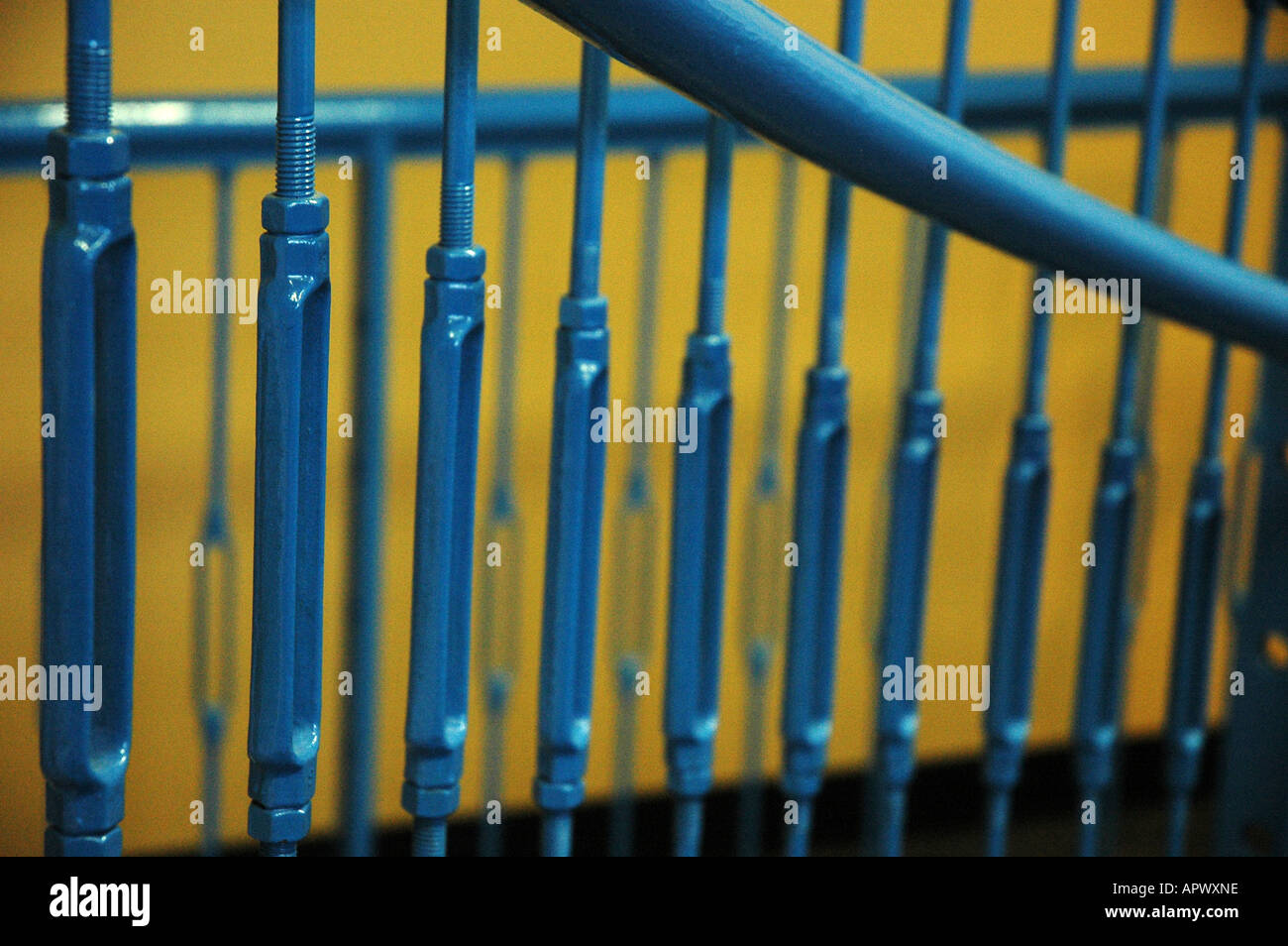 Blue banister on stairway Stock Photo Alamy