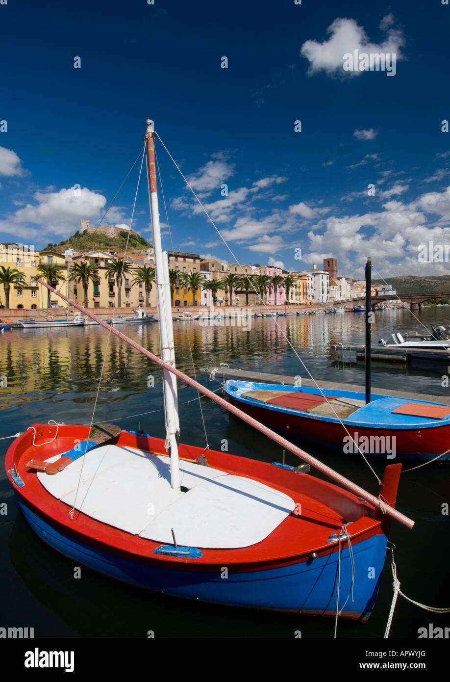 Small sailing boats in harbour in Bosa on Sardinia Italy 2007 Stock Photo