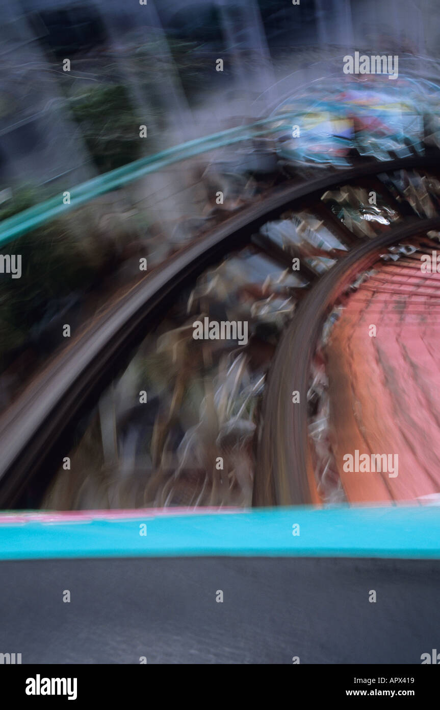 Rider s view of a roller coaster ride in San Diego California Stock ...