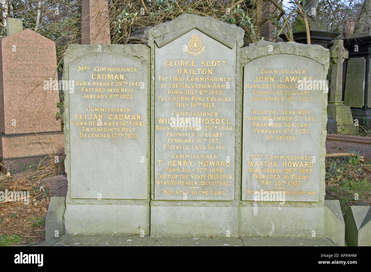 Gravestones of the early Commissioners of The Salvation Army Abney Park Cemetery Stoke Newington London England UK Stock Photo