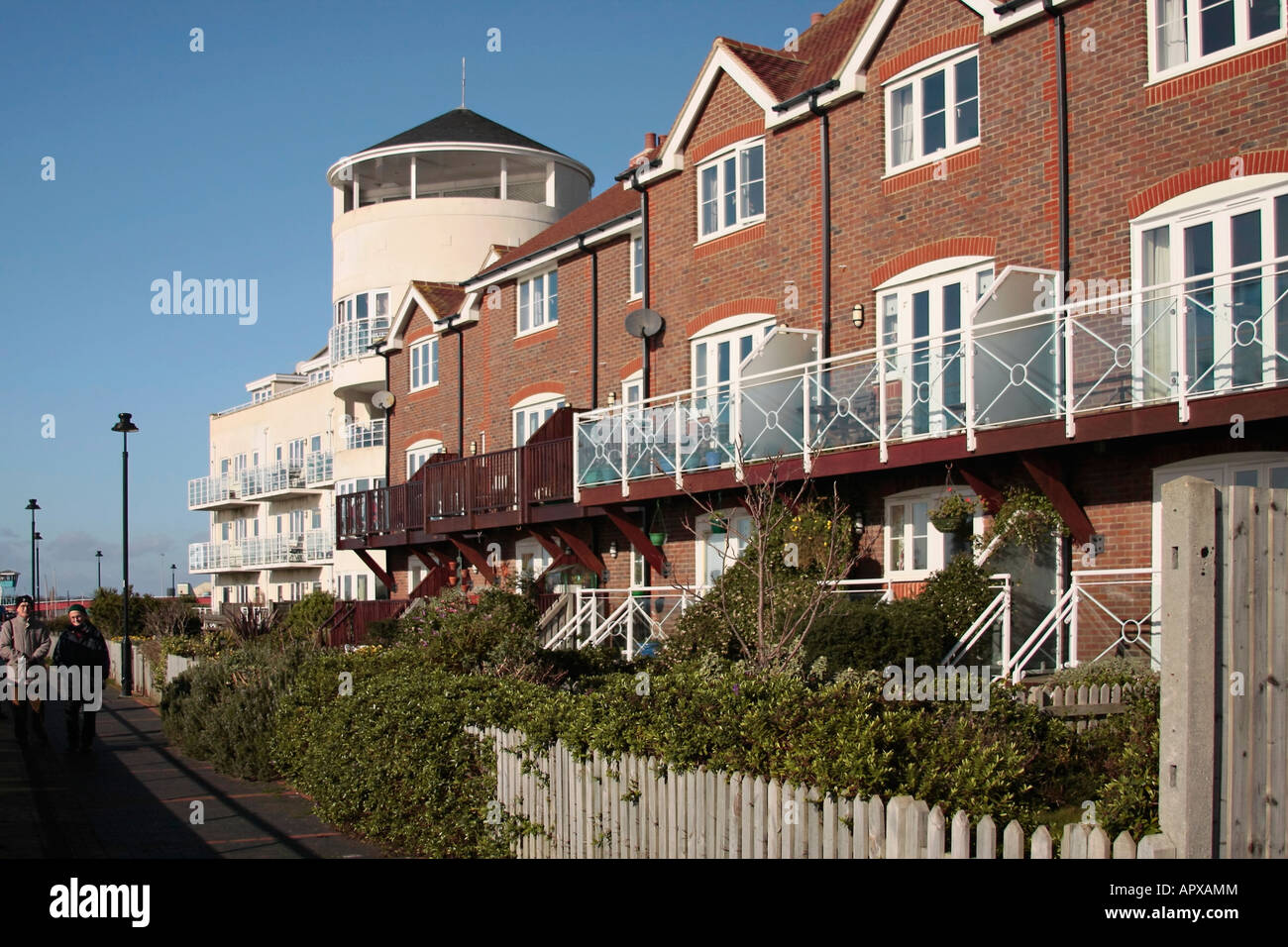 Blocks of flats on riverside at Littlehampton, Sussex Stock Photo Alamy