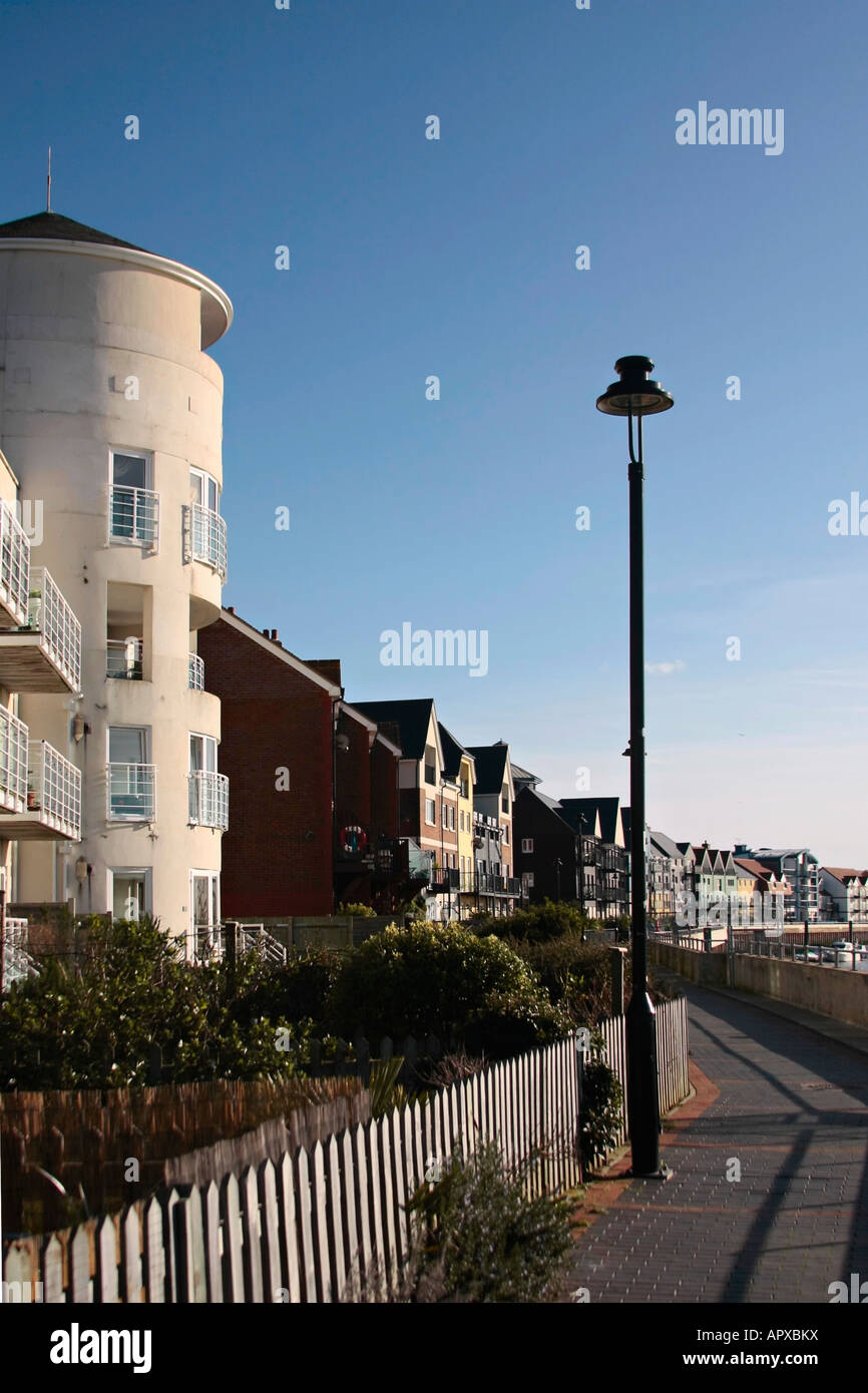 Blocks of flats on riverside at Littlehampton, Sussex Stock Photo Alamy