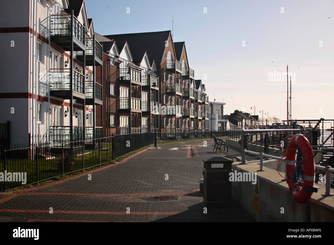 Blocks of flats on riverside at Littlehampton, Sussex Stock Photo Alamy