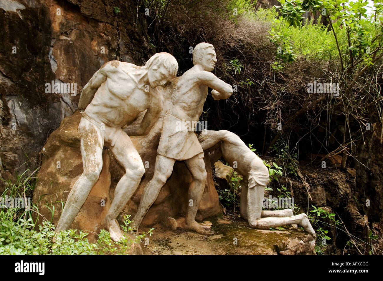 Sculpture about the Roman slaves in Egypt near the Echo caves by artist Piet van Zyl Stock Photo