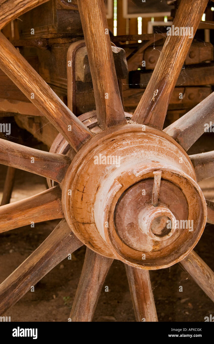 Wagon wheel of a voortrekkers wagon at the museum of man Stock Photo