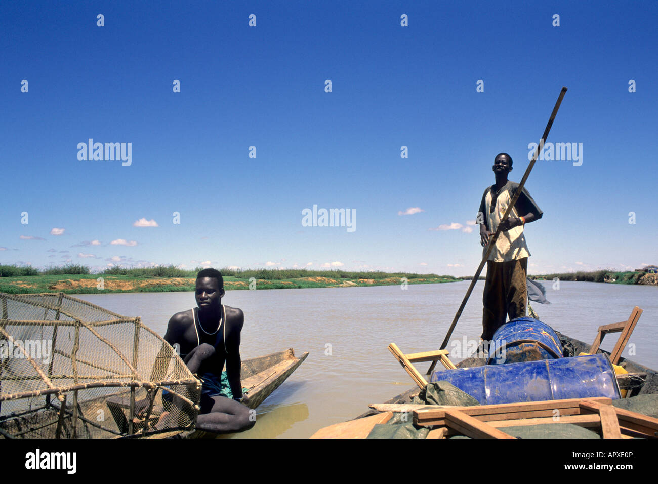 Bozo fishermen at the riverbank on the Niger River Stock Photo