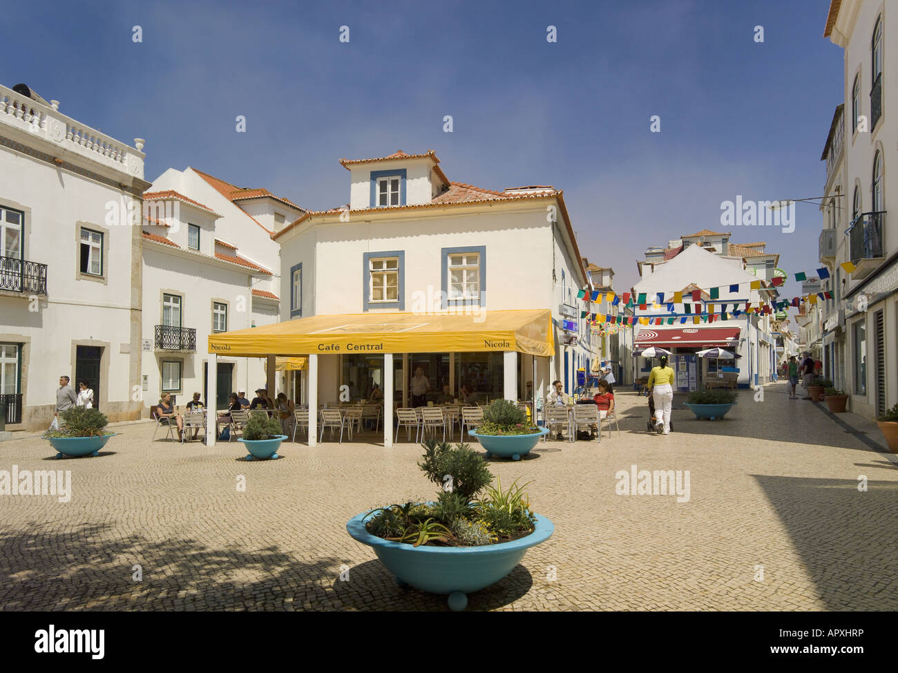 Portugal, costa de Lisboa, Ericeira, café in central square Stock Photo