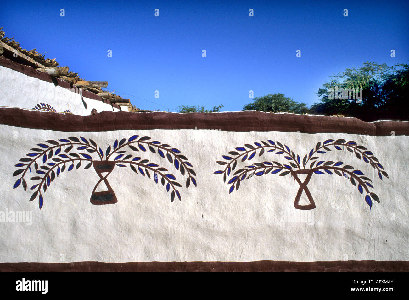 Decorative Nubian art on the outer alls of a village building Stock Photo