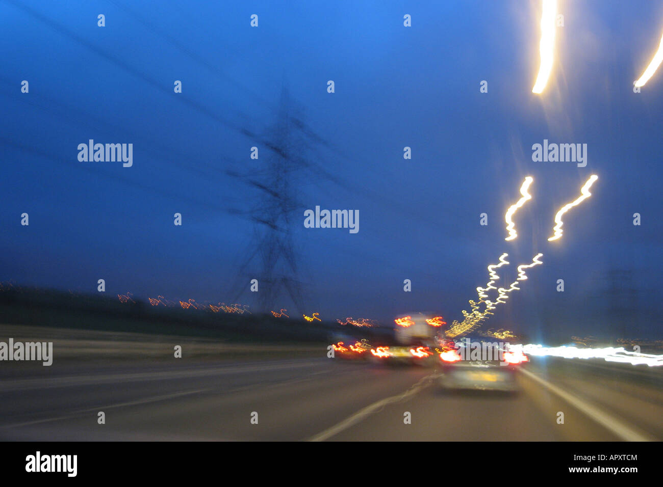 Drivers view at night indicating blurred vision and tiredness and risk