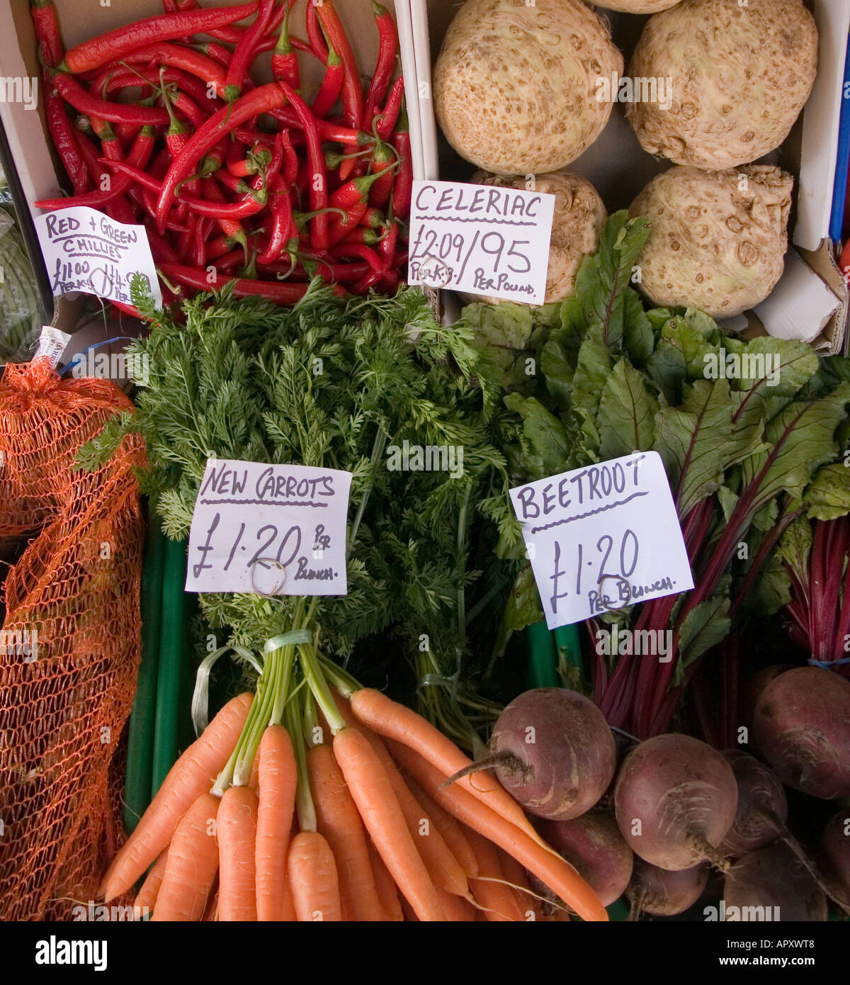 assorted vegetables at a greengrocers wales UK Stock Photo