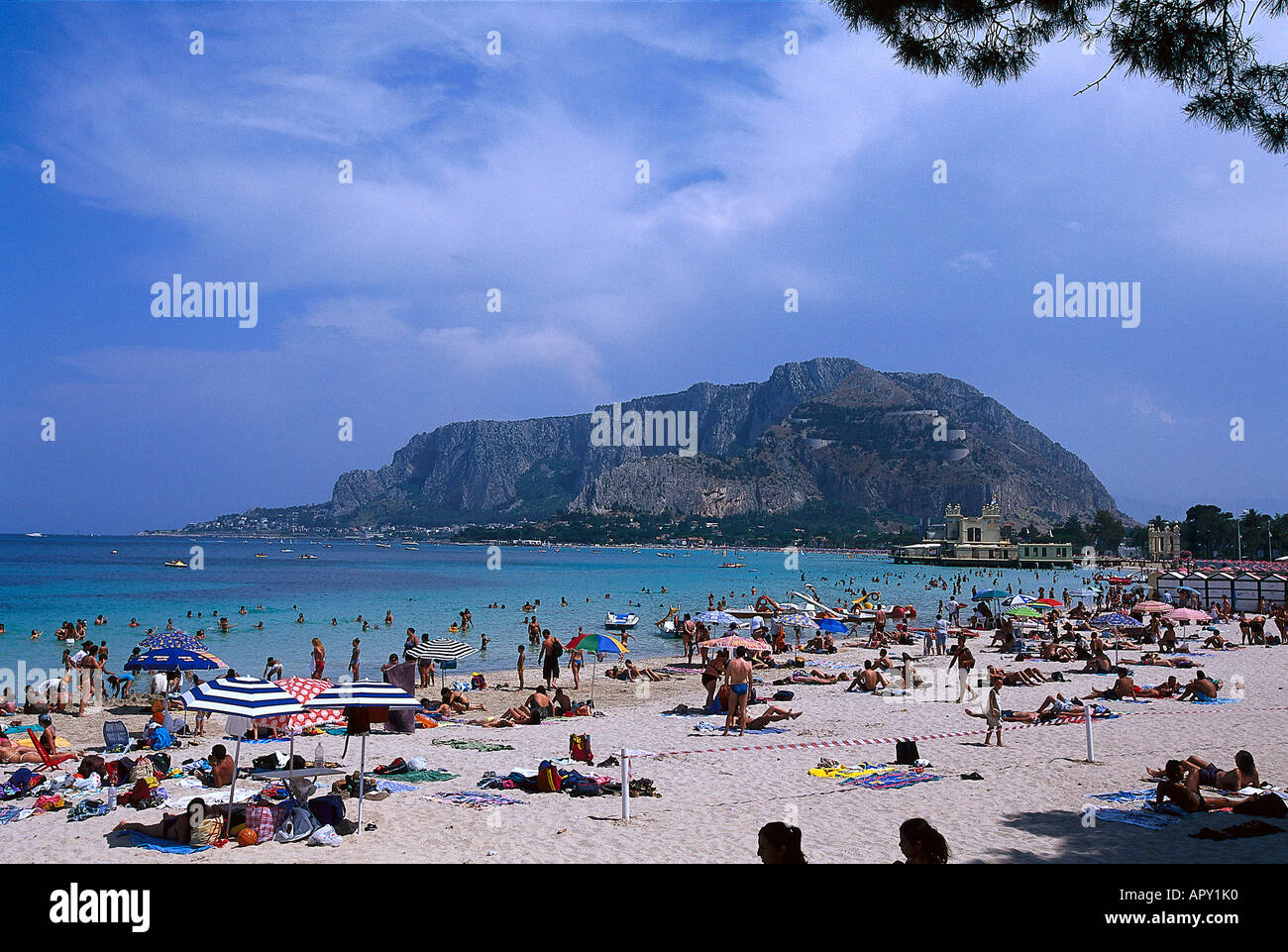 Beach, Mondello, Palermo, Sicily Italy Stock Photo