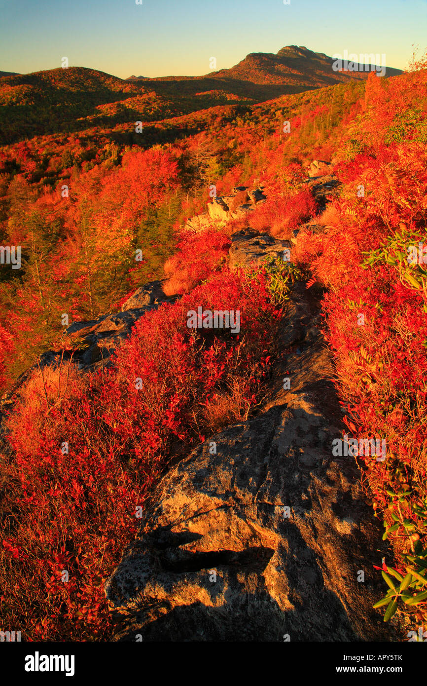 Sunset View of Grandfather Mountain from Flat Top, Blue Ridge Parkway, North Carolina, USA Stock Photo