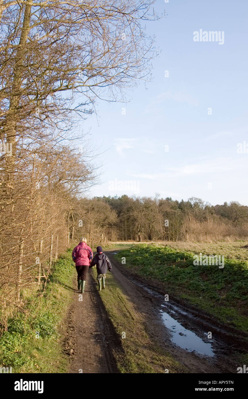 Mother And Son On Country Walk At Benacre,Suffolk,uk Stock Photo