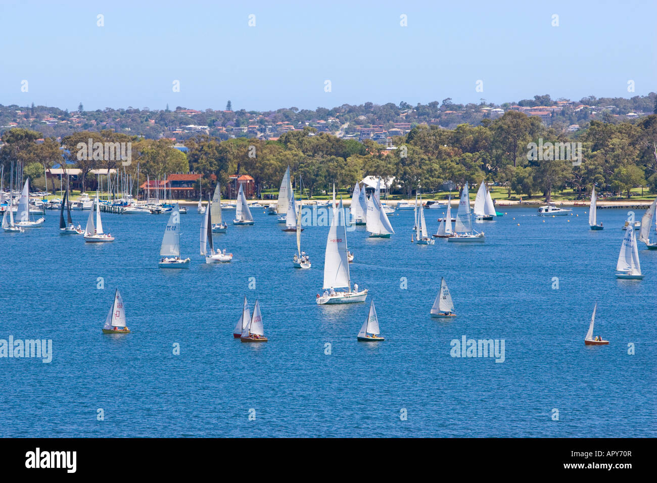 Yachts at the Matilda Bay Yacht Club on the Swan River in Perth, Western Australia Stock Photo