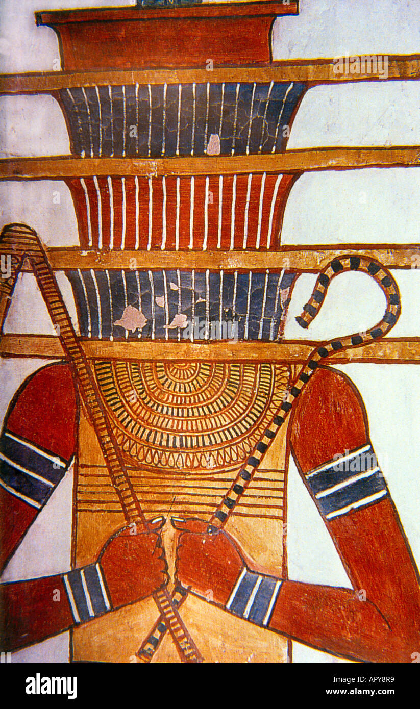 Luxor Egypt  Tomb of Nefertari Djed Pillar Adorned with Armlets and Bracelets Holding Crook and Flail of Royalty Stock Photo