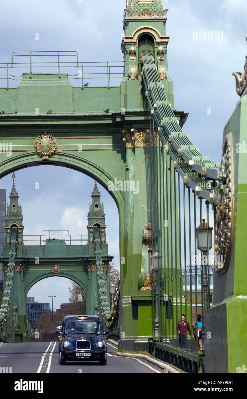 Hammersmith Bridge in photographed from the Barnes side London United