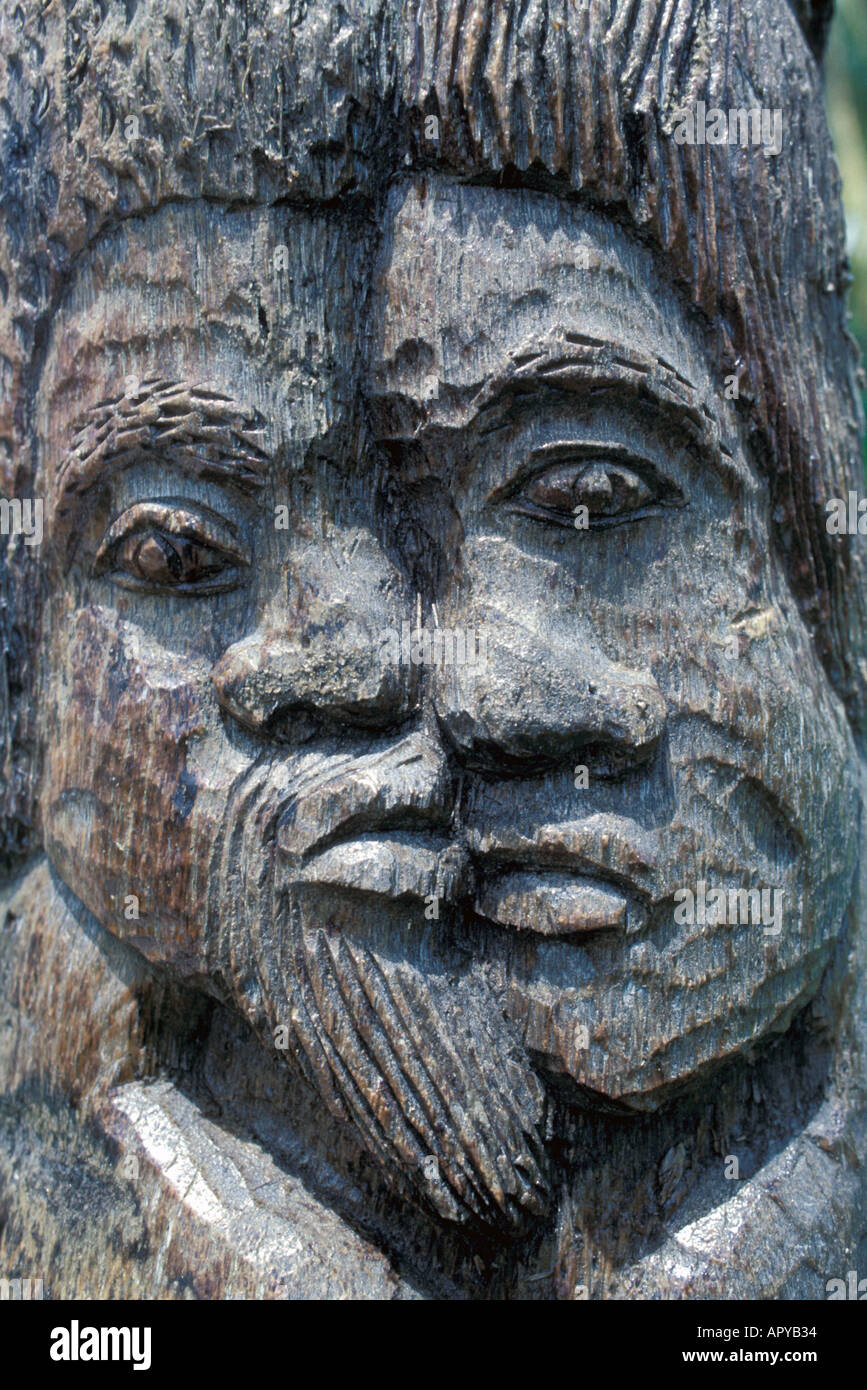 Jamaica Ocho Rios wood carving of Rasta heads Stock Photo